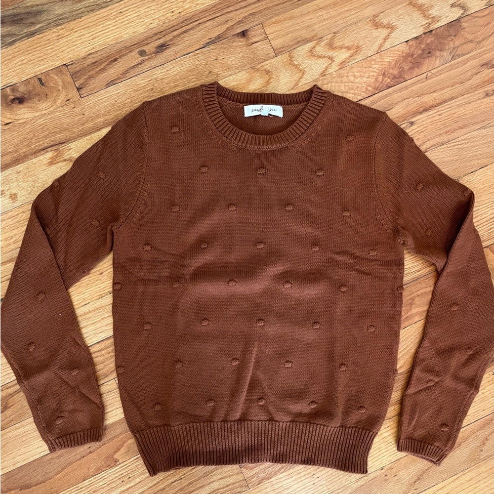 NWOT Roolee Pando Grove Knit Sweater with Polka Dot Embroidery in Burnt Orange